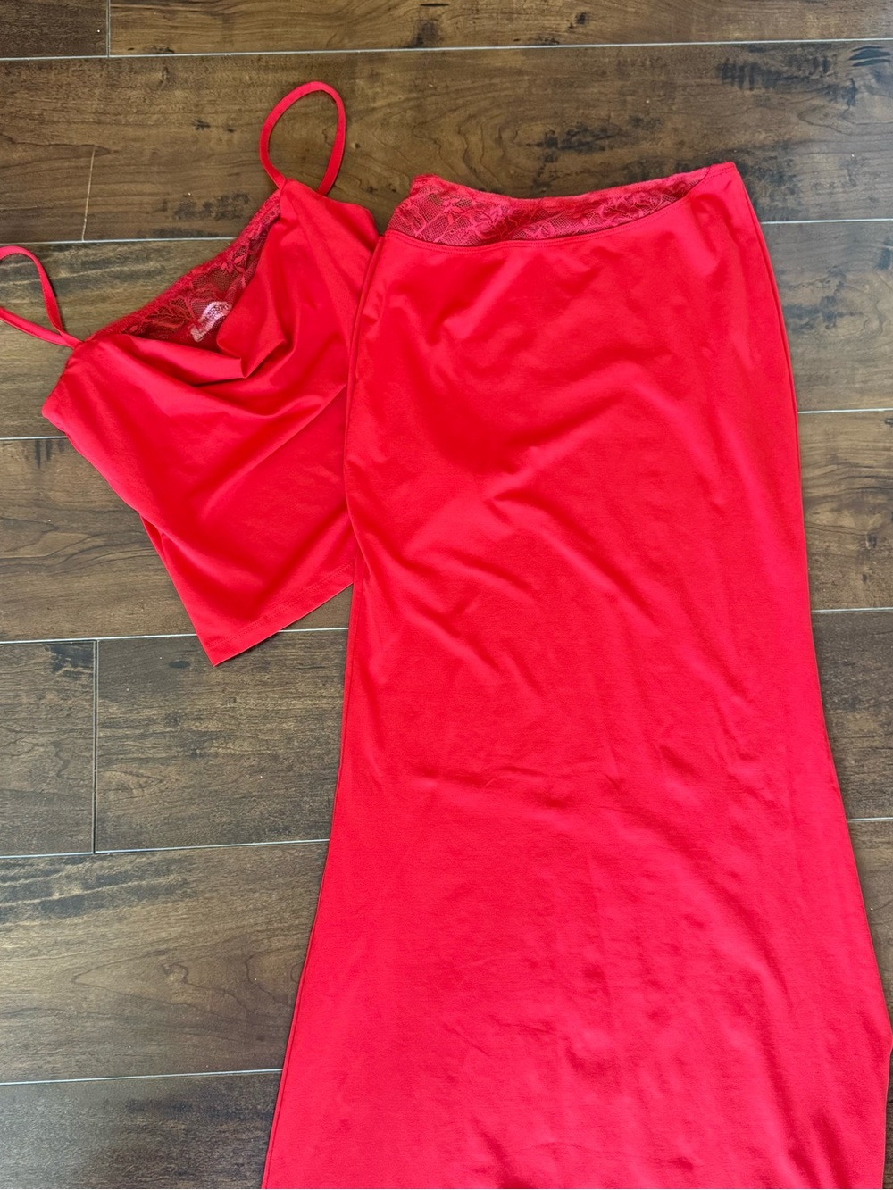 Princess Polly Red Lace-Trim Slip Dress & Camisole Set